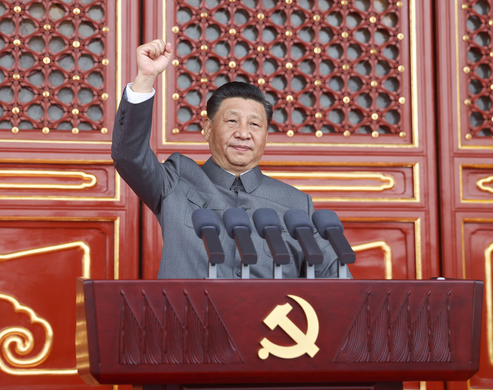 2021年7月1日，慶祝中國共產(chǎn)黨成立100周年大會(huì)在北京天安門廣場隆重舉行。習(xí)近平發(fā)表重要講話。新華社記者 鞠鵬 攝